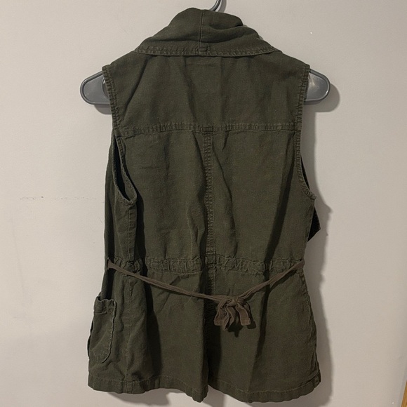 Anthropologie Sanctuary Linen Olive Green Open Front Utility Military Vest - Picture 4 of 5